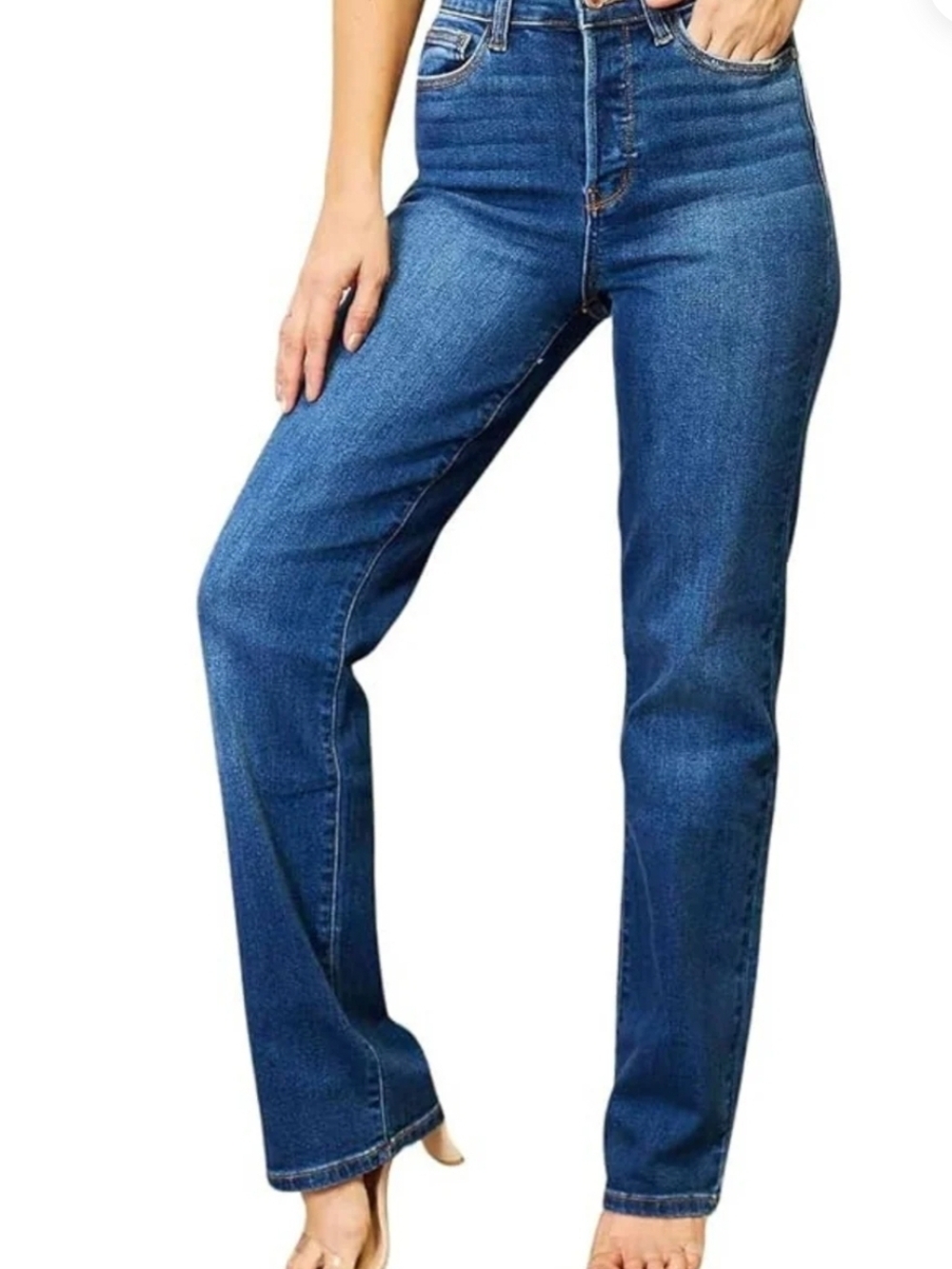 Judy Blue Travis Hidden Button Fly High Waisted Medium Wash Dad Jeans